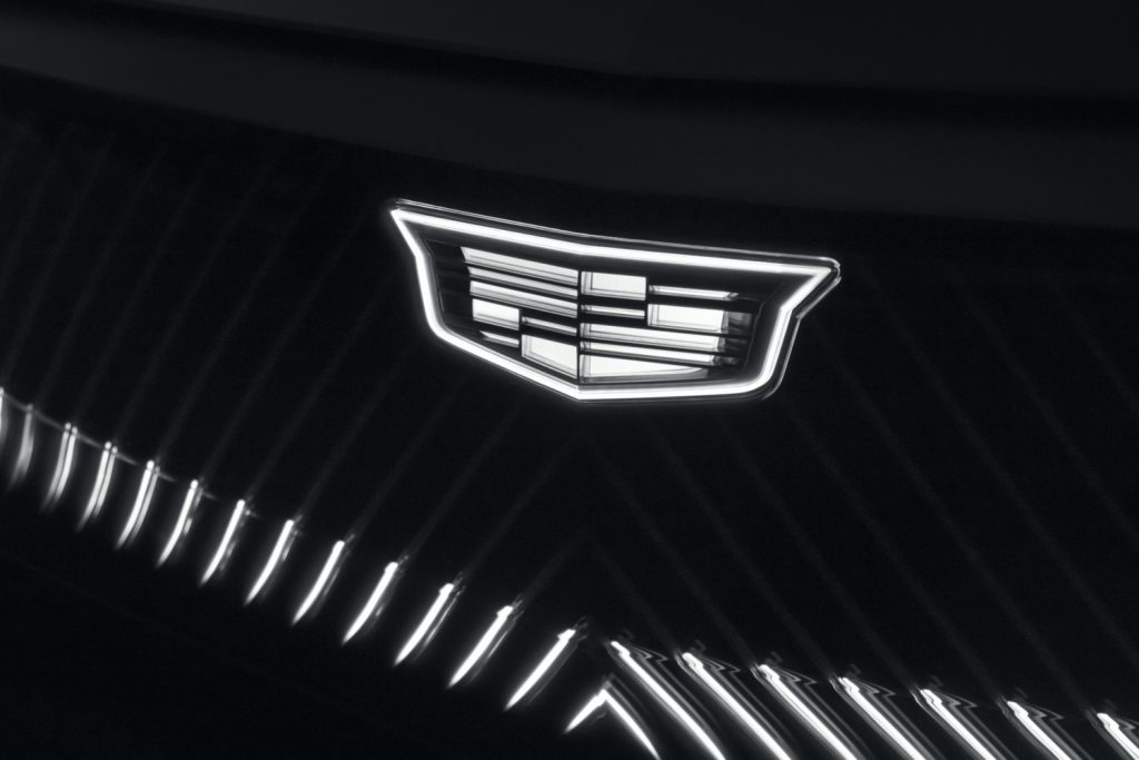 Back-lit Cadillac logo on Cadillac Lyriq show car