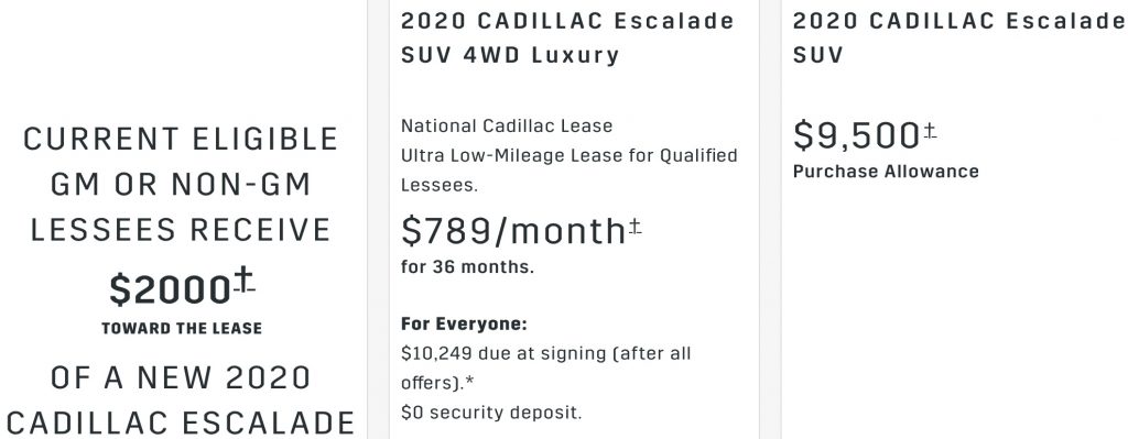 Cadillac Escalade Incentive December 2020