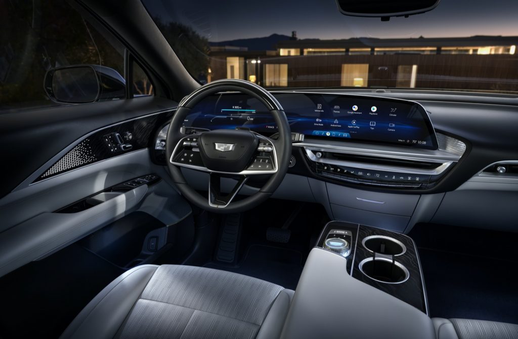 A photo of the Cadillac Lyriq interior, complete with its curved 33-inch display.