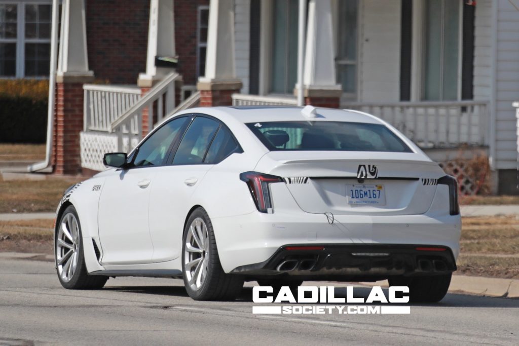 A photo showing the rear three quarters angle of the upcoming Cadillac CT5-V Blackwing refresh.