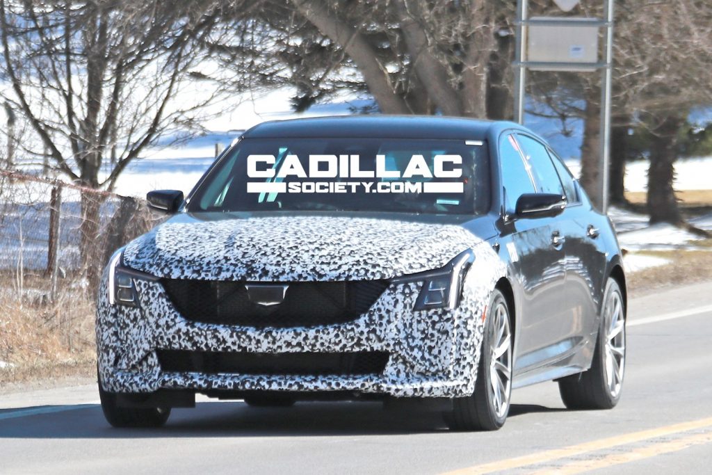 A photo showing a 2025 Cadillac CT5-V prototype undergoing testing in March 2023.