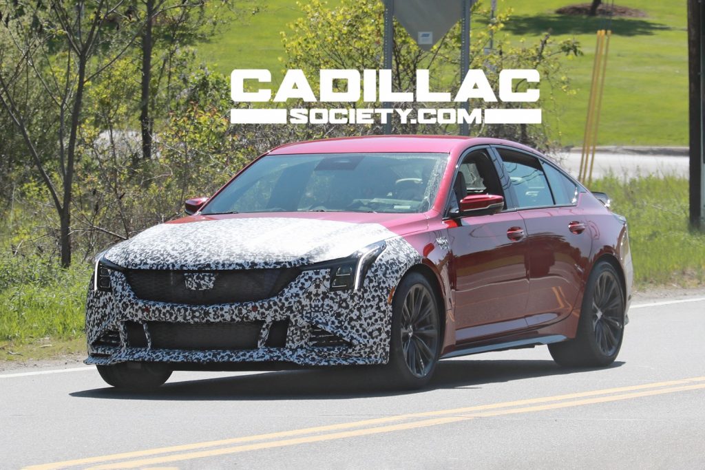 A photo showing a 2025 Cadillac CT5-V Blackwing prototype undergoing testing in July 2023.