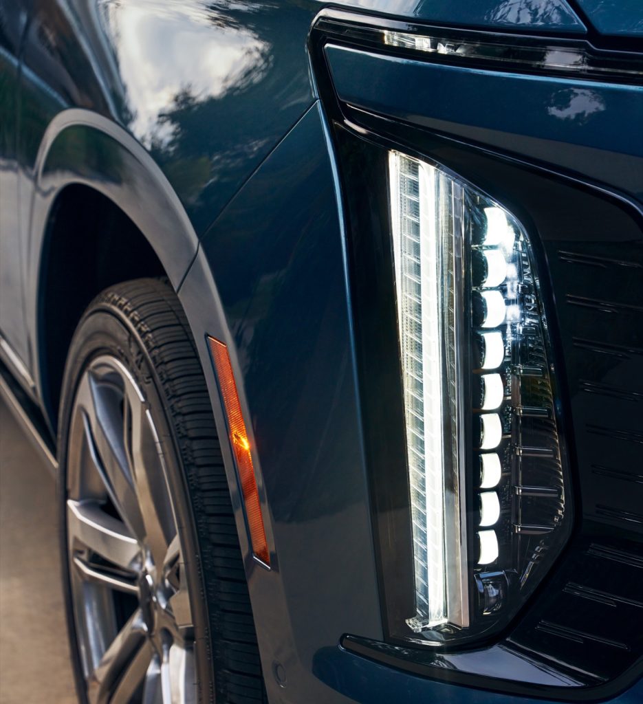 Headlight detail view of the 2025 Cadillac Escalade.