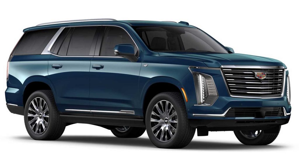 Front three quarters view of the 2025 Cadillac Escalade.