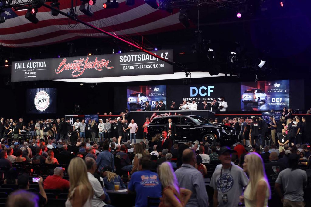 Image of the first 2025 Cadillac Escalade IQ being sold at Barrett-Jackson.