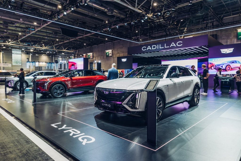 Cadillac Optiq and Lyriq on display at the 2024 Paris Auto Show. 